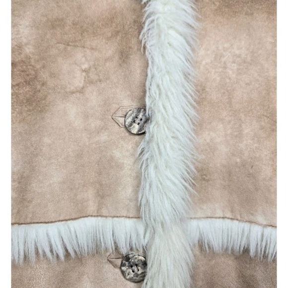 VTG 90's Y2K Penny Lane Coat L Brown Faux Suede Fur Hooded Buffy Friends - Picture 2 of 11